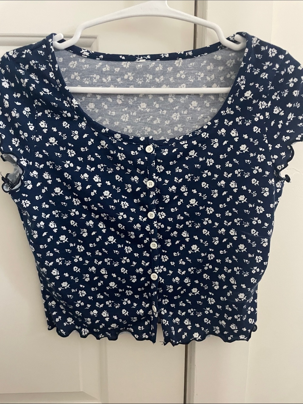 Navy Floral Button-Front Women's Top